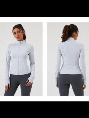 Halara Womens Full Zip Athletic Jacket Light Grey Thumbholes Size M‎